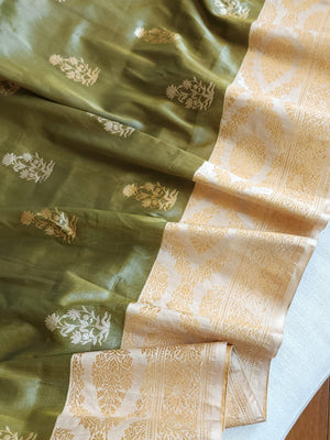 Banarasi tissue saree in a lovely sage green and ivory combo