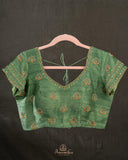 Pure mysore crepe silk saree in a beautiful shade of green and off white