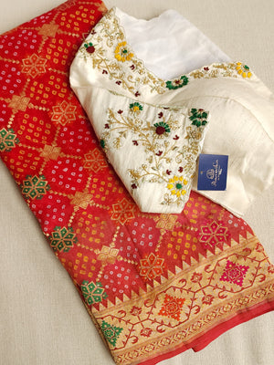 Red & Peach shaded Bandini Georgette saree