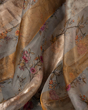 Organza tissue saree in a lovely combo of grey and light orange