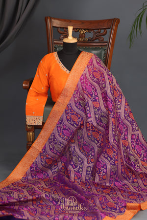 A stunning Banarasi Kora Jamdaani saree in purple