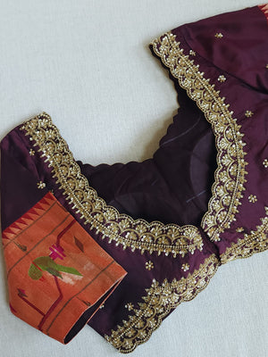 Pure Paithani silk Blouse in Maroon