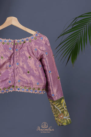Parrot Green falling silk with hand painted kalamkari border
