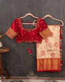 Stunning Gold & Red kanjeevaram saree with digital floral weave