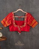 Pure silk blouse in red with patola silk sleeves