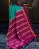 Mysore crepe silk saree in a lovely color combo of teal and magenta