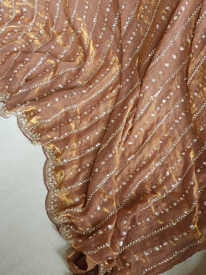 Copper Brown tissue saree with all over sequins embroidery