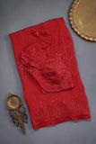 Fiery Red Georgette Cocktail Saree