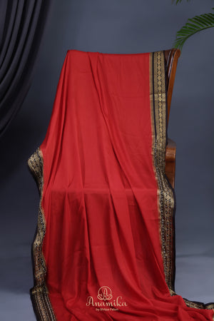 The most trending red and black mysore crepe silk saree