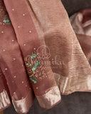 Crushed Tissue saree with embroidered thread work buttas
