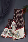Brown Chanderi Silk Saree with hand painted kalamkari border