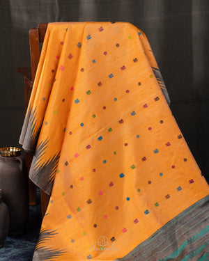 Mango yellow Gadwal pattu saree with non Zari concept