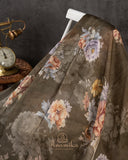 Olive green Handloom Lenin saree with digital floral prints