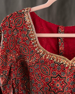 Beautiful black ajrak saree on modal silk