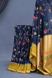 A beautiful floral Tusser Georgette - Dark Blue