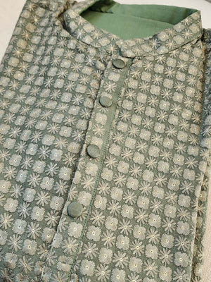 Sage Green thread embroidered kurta