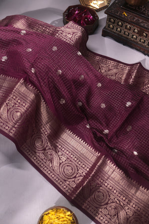 Kanchi soft silk saree in a lovely shade of dark magenta purple