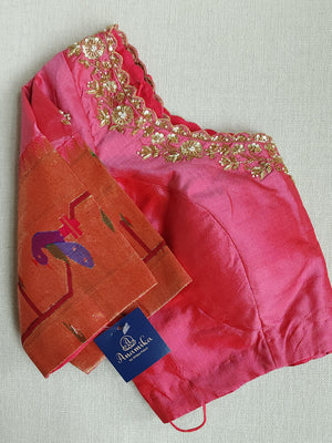 Pure Paithani silk Blouse in Pink Peach