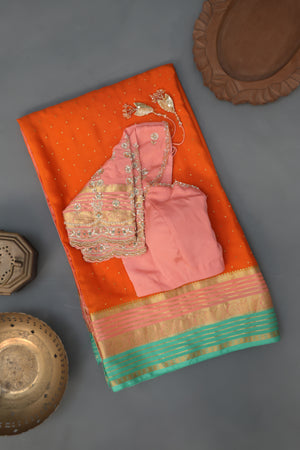 Pure mysore crepe silk saree in a beautiful shade of orange