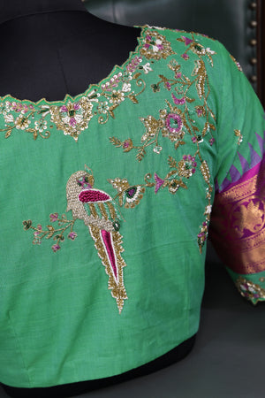 Ponduru Jamdaani in aqua green shade