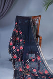 Stunning pure chiffon saree in mid night blue