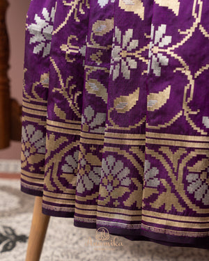 Purple Banarasi Saree with gold and silver weaving