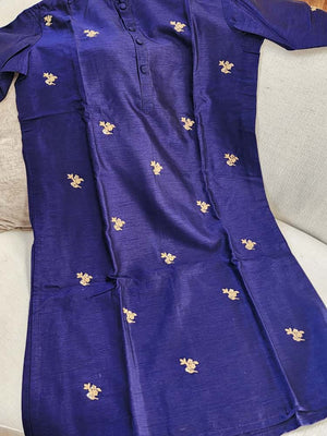 A Royal blue kurta with all over zardosi work buttas