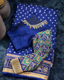 A beautiful blue saree - Bandini Crepe with Patola