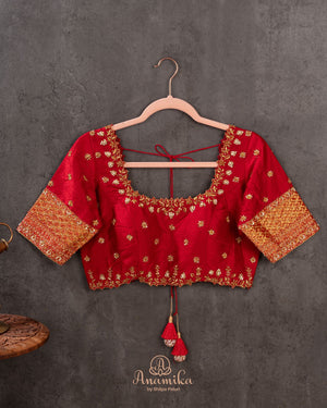 Stunning Gold & Red kanjeevaram saree with digital floral weave