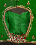 Mysore crepe silk saree in a lovely color combo of red and green