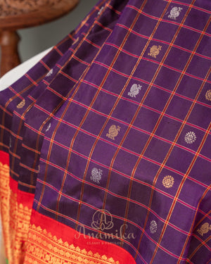 Purple & Red combo Gadwal Pattu saree