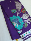 Tusser georgette saree in purple with all over floral weave and paired with pure paithani blouse
