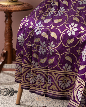 Purple Banarasi Saree with gold and silver weaving