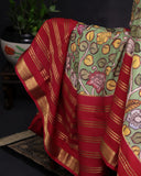 Kalamkari print on mysore crepe silk saree