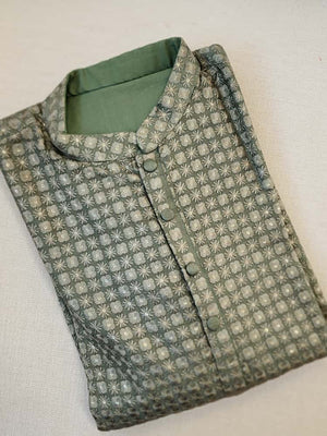 Sage Green thread embroidered kurta