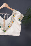 Off white blouse with silver and multi color thread work