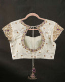 Soft off white blouse with gold and purple work