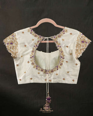 Soft off white blouse with gold and purple work