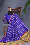 Royal Blue chanderi silk saree with hand painted kalamkari border