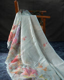 Tissue organza saree with hand painted floral appliq work