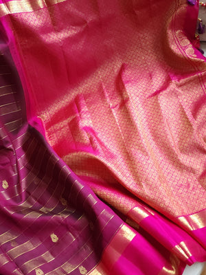 Kanchipattu saree in brown and pink combo