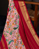Mysore crepe silk saree in a lovely color combo of peach and crimson red