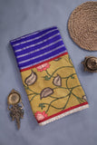 Royal Blue chanderi silk saree with hand painted kalamkari border