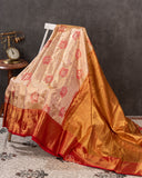 Stunning Gold & Red kanjeevaram saree with digital floral weave