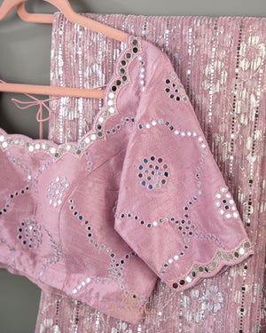 Stunning mirror work georgette saree in pink