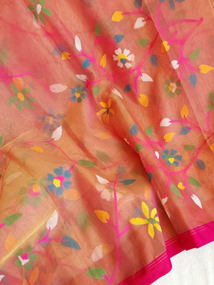 Peach Jamdaani saree with a beautiful bandini blouse