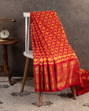 Orange Twill Silk Saree with a beautiful kanchi border