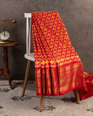 Orange Twill Silk Saree with a beautiful kanchi border