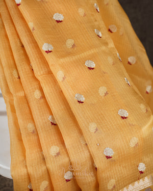 Yellow Organza Saree with Floral Printed Border