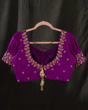 Deep purple Kanchipattu saree with contrast magenta gap border